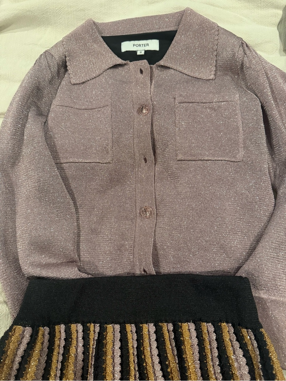 Porter Girls' Shimmery Mauve Knit Blazer Jacket and Skirt